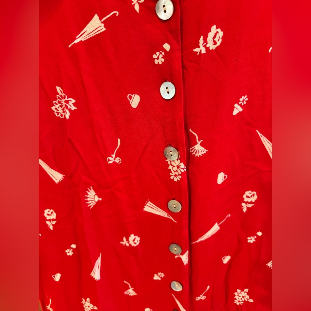 Vintage Coldwater Creek Red Rayon Button Front Dress Size Small - Picture 14 of 15